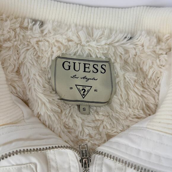Y2K Guess White Fur Cropped Utility Moto High Neck Convertible Full Zip Jacket S - Picture 13 of 16